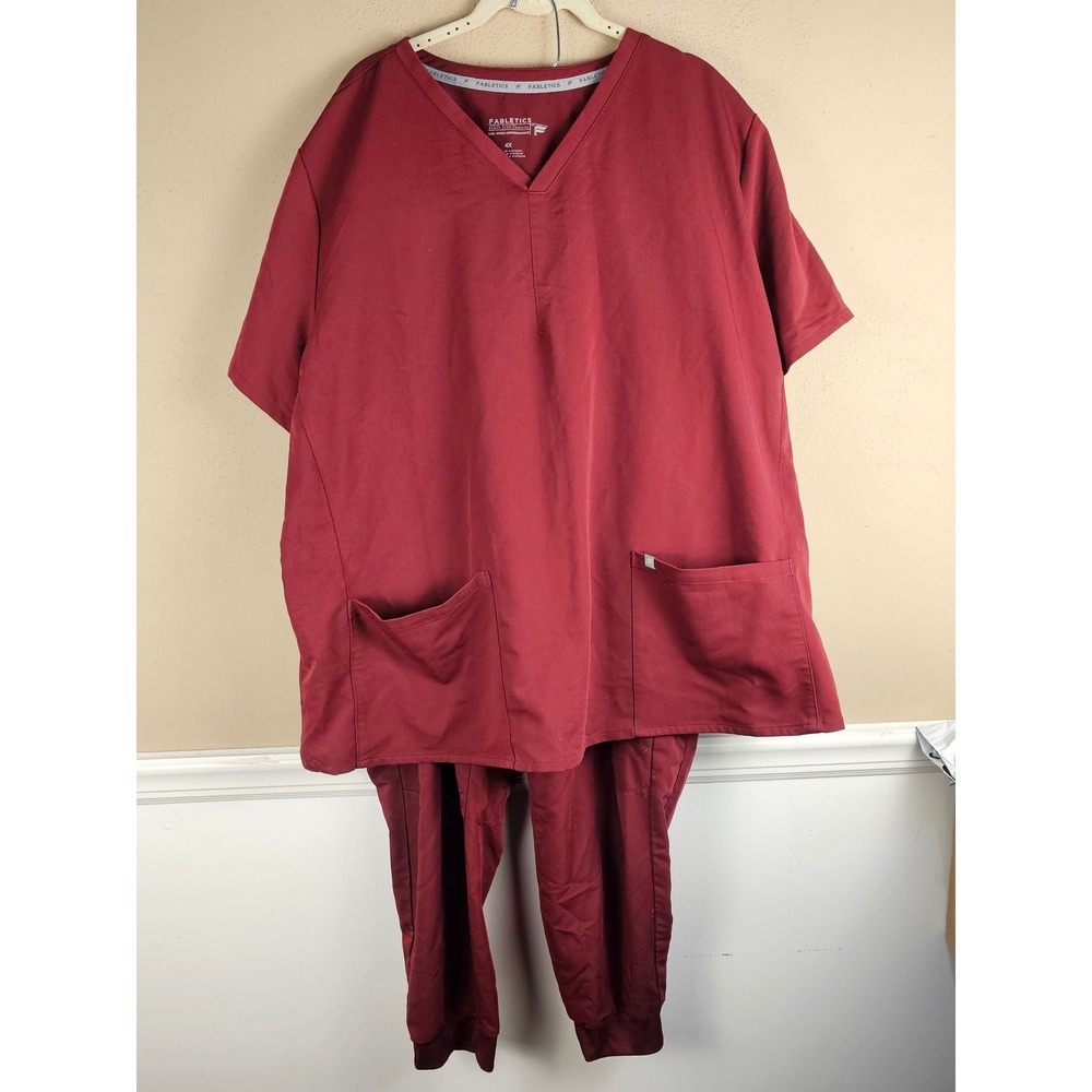 Fabletics Womens Burgundy Method 2 Pocket Scrub Set Top Jogger Pants 4X